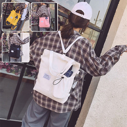 Harajuku Canvas Bags Students Handbag With Pockets Preppy Buckpack Shoulder Bag For Women Shoolbags